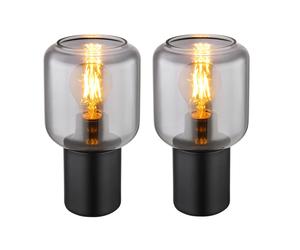 Lampe de table noire Lampe de salon Lampe de chevet Lampe de chambre, verre métal, 1x douille E27, 2er Set