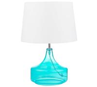 Lampe de Table ou Chevet avec Base en Verre Bleu Transparent et Abat-jour Cylindrique en Tissu Blanc E27 Max 40W pour Chambre Scandinave Beliani