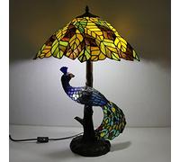 Lampe de Table Paon de Style Tiffany, Feuilles pastorales européennes, Lampes de Lecture de Bureau en Verre teinté, Base en résine Antique, luminaire de Chevet pour Salon, Chambre à Coucher, café,