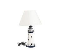 Lampe de table phare, bois, blanc bleu, abat-jour Style nautique, marin
