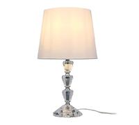 Lampe de Table Relaxdays, Pied en Verre & Abat-Jour Tissu, E27, H x P: 40,5 x 23 cm, Design Cristal, avec câble, Blanc