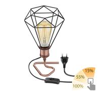Lampe de table RETRA interrupteur bronze abat-jour en forme de cage + ampoule