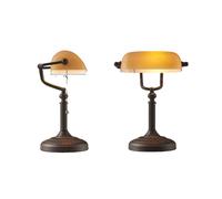 Lampe de table rétro Banker, abat-jour en verre élégant, interrupteur à tirette, utilisation polyvalente pour la maison et le bureau , YY-T8007A
