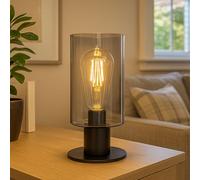 Lampe de Table Rétro Chevet Accumulateur Luminaire Lecture Verre Noir Fumée
