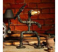 Lampe de table Rétro Pipe À Eau Lampe De Table Grenier Tube De Fer Lampe De Table Lampe De Table Industriel Rétro Grenier Robot Conception Nuit Lanterne E27 Éclairage décoratif de meubles multifonctio