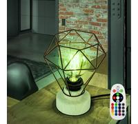 Lampe de table salon lampe en bois lampe de table chambre lampe cage bois E27, télécommande dimmable, métal rouille, 1x LED RGB 9W 806Lm, DxH 19x22,5 cm