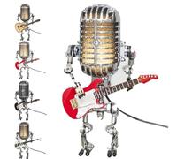 Lampe de table robot de style rétro, avec mini guitare, lampe de table réglable en métal pour chambre à coucher, décoration de bureau à domicile (rouge)