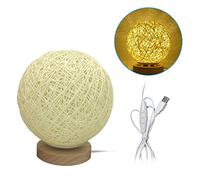 Lampe de table ronde à LED en forme de lune, lampe de nuit, lampe boule USB, luminosité réglable, lampe de chevet en rotin tissé pour chambre à coucher, salon