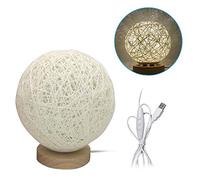 Lampe de table ronde à LED en forme de lune, lampe de nuit, lampe boule USB, luminosité réglable, lampe de chevet en rotin tissé pour chambre à coucher, salon