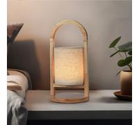 Lampe de table lampe de table lampe de chevet avec variateur tactile lampe de salon, textile bois beige, batterie, 1x LED 100Lm 3000K blanc chaud, H 32 cm