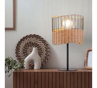 Lampe de table, lampe de chevet, lampe de table, lampe d'appoint, lampe de salon, métal noir, maille bois bohème, 1x E27, H 42 cm
