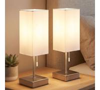 Lampe de Table Salon Tissu Blanc USB Fonction de Chargement 2er Set