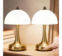 Lampe De Table Sans Fil, Lampe De Chevet Rechargeable En Laiton Doré, Veilleuse à Intensité Variable à 3 Niveaux Avec Variateur Tactile, Lampe Décorative Champignon Pour Chambre Salon Bureau(2 PCS)