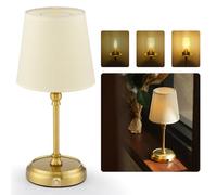 Lampe de table sans fil LuminexDesigns - Lampe tactile rechargeable avec ampoule E12 3000K dimmable, batterie 5200mAh, abat-jour en tissu et acrylique, charge USB-C