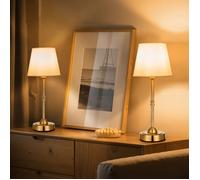 VEVOR Lampe de table sans fil, 2 pcs, petite lampe de bureau, batterie rechargeable intégrée 5200 mAh, 3 niveaux luminosité, abat-jour en tissu, température couleur 2700-3000 K, pour chambre bar, doré