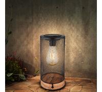 Lampe solaire avec bois et grille noir mat, hauteur 25,5 cm