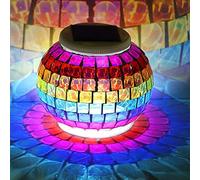 Lampe de Table Solaire Extérieure, Lampe de Table Extérieure Solaire, Lumières de Jardin de Boule de Verre de Mosaïque à énergie Solaire (Arc-en-ciel)