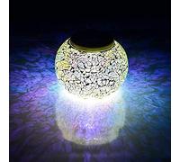 Lampe de Table Solaire Extérieure, Lampe de Table Extérieure Solaire, Lumières de Jardin de Boule de Verre de Mosaïque à énergie Solaire (Argent)