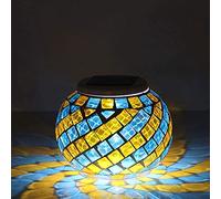 Lampe de Table Solaire Extérieure, Lampe de Table Extérieure Solaire, Lumières de Jardin de Boule de Verre de Mosaïque à énergie Solaire (Jaune/Bleu)