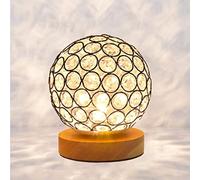 Lampe De Table Sphérique De Cristaux Argent Ajouré Cristal Veilleuse Charge USB Avec Base En Bois Dimmable Led Lampe De Chevet Pour Le Salon, La Chambre, La Décoration Intérieure