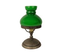 Lampe de Table Tischleuchte Vert Bronze Antique H: 23,5 CM Petit Verre en Laiton