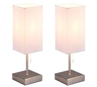 Lampe de table Tissu USB C Lampe de salon Interrupteur à tirette Fonction de charge, métal, 1x douille E27, LxlxH 10x10x35 cm, lot de 2