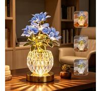 Lampe De Table Tournesol, 3 Couleurs Lampe De Chevet Tactile en Cristal avec Vase à Intensité Variable,Lampe de Bureau Rechargeable Sans Fil,Cadeau Romantique pour Femme Maman (Bleu-Tournesol)