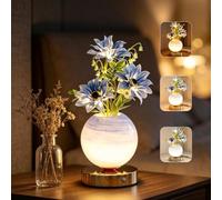 Lampe De Table Tournesol, 3 Couleurs Lampe De Chevet Tactile en Cristal avec Vase à Intensité Variable,Lampe de Bureau Rechargeable Sans Fil,Cadeau Romantique pour Femme Maman (Tournesol-Bleu)