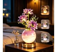 Lampe De Table Tournesol, 3 Couleurs Lampe De Chevet Tactile en Cristal avec Vase à Intensité Variable,Lampe de Bureau Rechargeable Sans Fil,Cadeau Romantique pour Femme Maman (Tournesol-Violet)