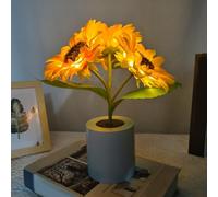 Lampe de table tournesol rechargeable, port USB, lampe de simulation LED, veilleuse LED, lampes d'ambiance pour maison, chambre à coucher, salon, bureau, décoration cadeau (jaune clair (3 tournesols)