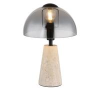 Lampe de table travertin pierre grise lampe de chevet verre fumé champignon lampe de table salon, 1x E14, DxH 20 x 31 cm