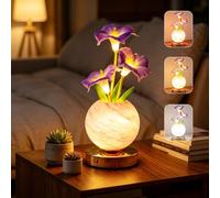Lampe De Table Tulipe, 3 Couleurs Lampe De Chevet Tactile en Cristal avec Vase à Intensité Variable,Lampe de Bureau Rechargeable Sans Fil,Cadeau Romantique pour Femme Maman (Gloire du Matin-Violet)