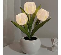 Lampe de table tulipe avec vase en céramique simulation tulipe lampe de bureau LED avec batterie, lampe de table ornements pour la maison, le salon, mariage, idée cadeau