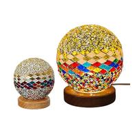Lampe de Table Turque, Lampes en Verre Mosaïque avec Base en Bois, Lampe en Verre Mosaïque Colorée Faite à La Main, Lampe Marocaine Vintage pour Salon, Décoration D'Halloween (Vert Méditerranéen)