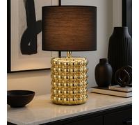 Lampe de table lampe de table de salon lampe de chevet en céramique or noir, abat-jour textile, 1x douille E14, DxH 18,5x33 cm