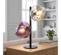 Lampe de table verre blanc lilas métal E14 2 lampes 40 cm soufflé à la bouche vitré verre de lave élégant décoratif câble en tissu lampe de chevet chambre