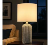 Lampe de table verre textile lampe de chevet lampe de salon lampe de table blanche, 1x douille E27, DxH 26,5x50 cm