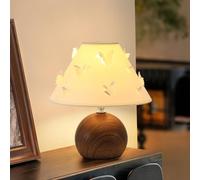 Lampe de table vintage pour chambre à coucher intensité réglable lampe de chevet avec câble USB 3000K/4500K/6000K lampe de table rétro abat-jour en tissu blanc design aspect bois motif papillon