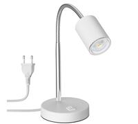 ledscom.de Lampe de table WAIKA avec col de cygne et interrupteur blanc mat, ampoule LED GU10 incluse (blanc chaud, 5,4W, 510lm, 45°)