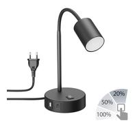 ledscom.de Lampe de table WAIKA, noir, USB-A, USB-C, ampoule LED GU10 incluse (variateur à 3 niveaux, blanc, 6,1W, 609lm)