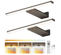 Lampe de Tableau Sans Fil Rechargeable 12000mAh avec Télécommande, Éclairage LED Dimmable pour Peintures et Cadres, Applique Murale Intérieur, 3 Couleurs, CRI 95+, Minuterie & Mémoire, Noir, Lot de 2