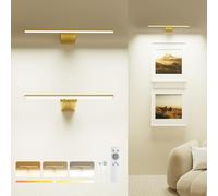 Lampe de Tableau Sans Fil Rechargeable 12000mAh avec Télécommande, Éclairage LED Dimmable pour Peintures et Cadres, Applique Murale Intérieur, 3 Couleurs, CRI 95+, Minuterie & Mémoire, Or, Lot de 2