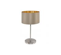 Eglo Lampe de chevet Maserlo, lampe de table à poser en acier et textile, nickel mat, taupe, doré, luminaire avec interrupteur, douille E27