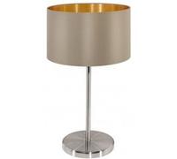 Eglo Lampe de chevet Maserlo, lampe de table à poser en acier et textile, nickel mat, taupe, doré, luminaire avec interrupteur, douille E27