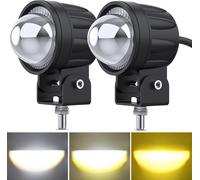 Lampe de travail à lentille extérieure pour projecteur de moto Lampe de travail à lentille extérieure pour véhicule électrique Ampoule LED modifiée Jaune et blanche _ 1 paire