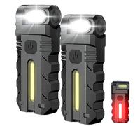 Lampe de travail LED à tête rotative à 180°, rechargeable par USB C, base magnétique, double source de lumière COB et projecteur, lampe de poche EDC portable à clipser pour réparation automobile
