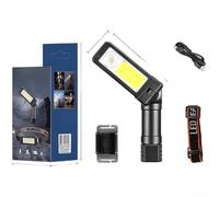 Lampe de travail LED COB, 5,2 x 5,2 x 13,5 cm, lampe de poche magnétique avec mode lumière rouge, rotation réglable à 180 degrés, rechargeable de type C, pour camping en plein air et travaux de