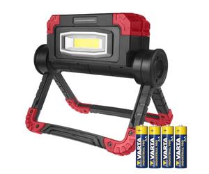 Lampe de travail LED COB Maclean MCE439 300 lm 3 modes lumière froide 6500K design pliant portable atelier garage camping IP44 + 4 piles AA Industrial incluses