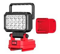 Lampe de travail LED multifonction avec port de charge USB 5 V 2,1 A et corps en aluminium durable, lampe de travail rechargeable, adaptateur de batterie, adaptateur de batterie