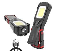 Lampe de Travail LED Rechargeable,Lampes d'inspection à LED Devant 5W COB avec Crochet et Base Magnétique pour Voiture, Camping, Urgence (Noir/R)